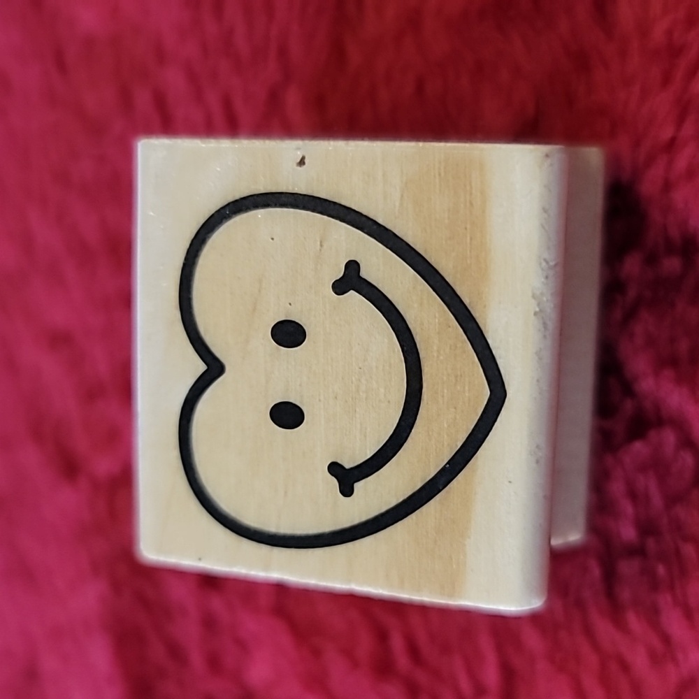 Stamp Craft Smiley Face Heart Wooden Rubber Stamp